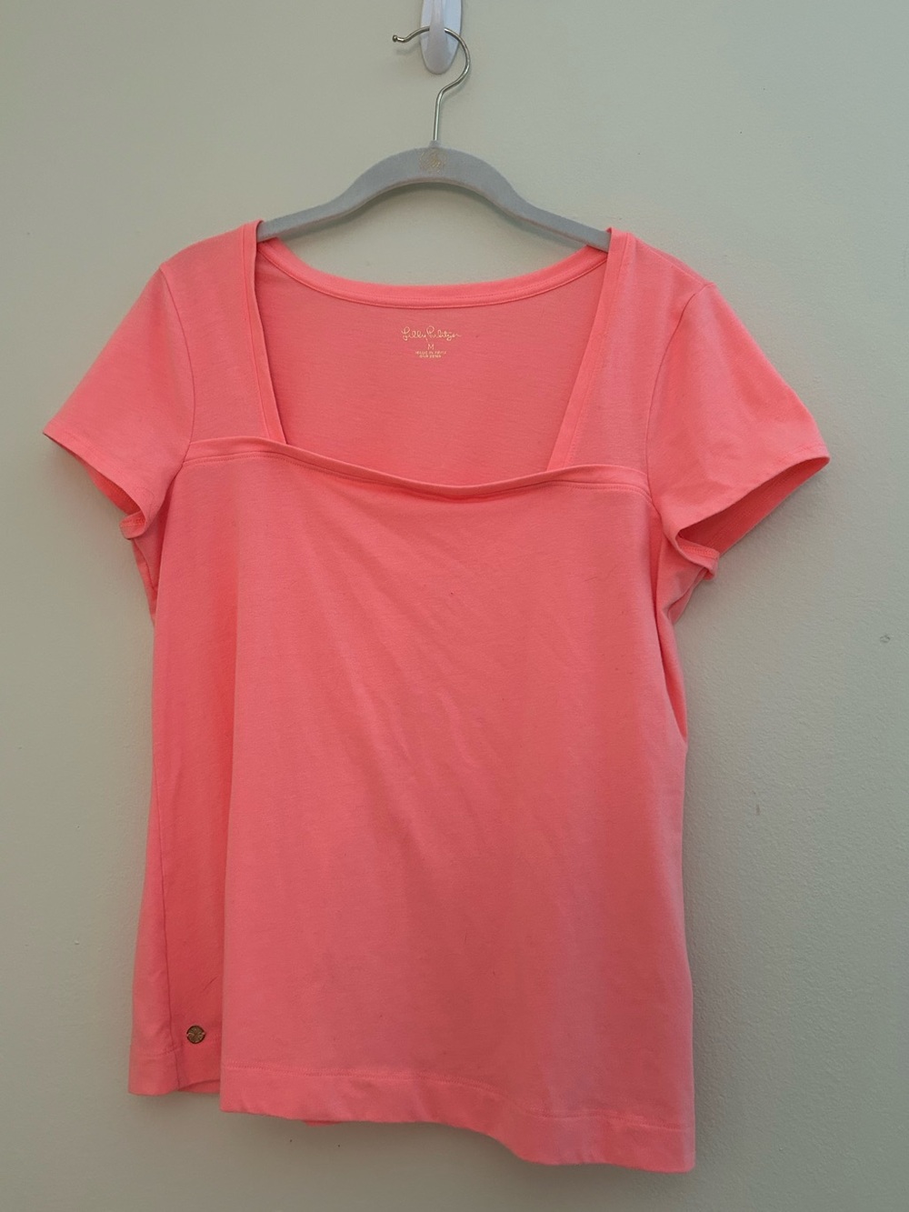 Lilly Pulitzer Coral Square Neck Tee (PRACTICALLY NEW)